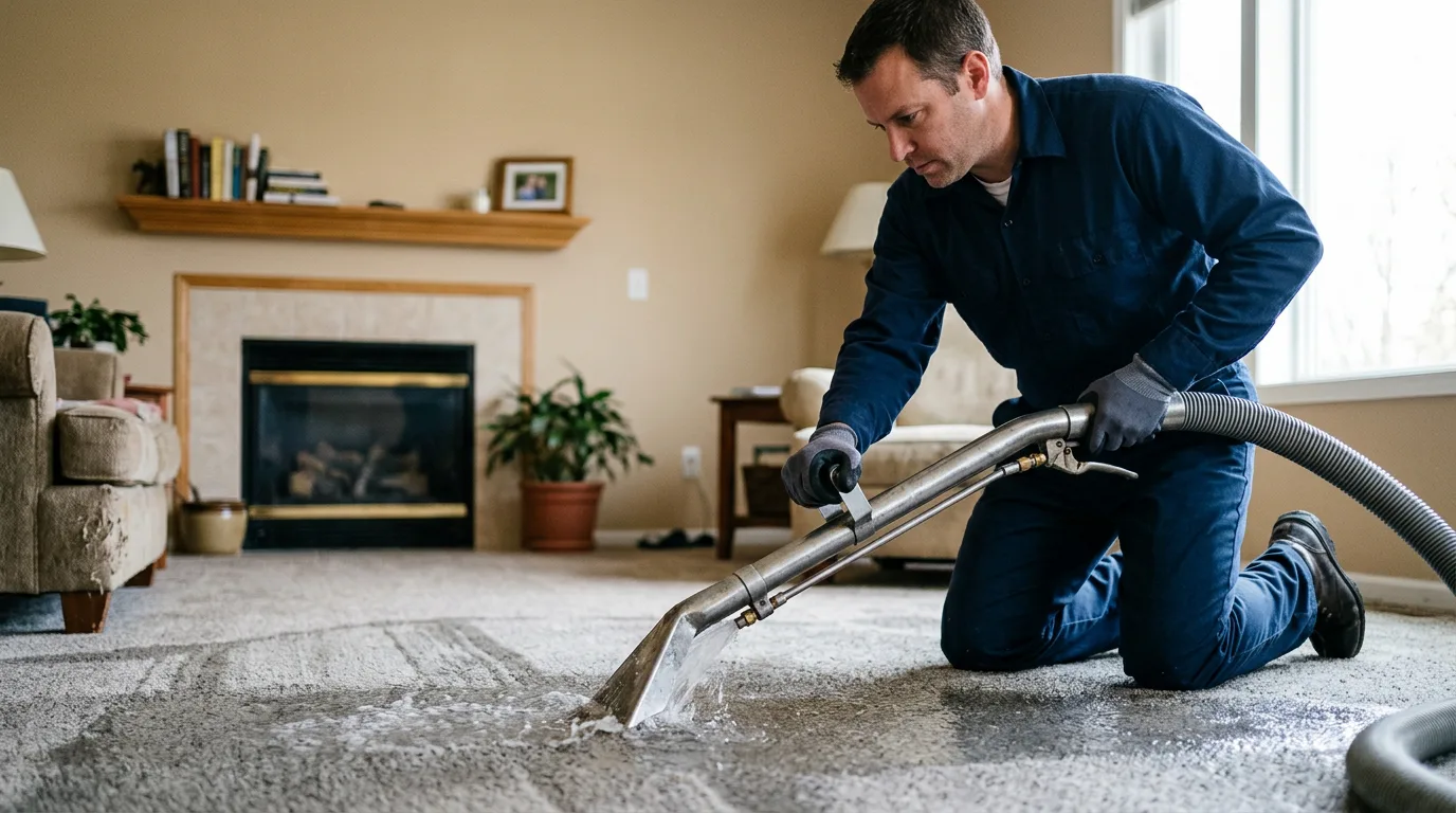 Water damage restoration technician working near New Hartford, CT